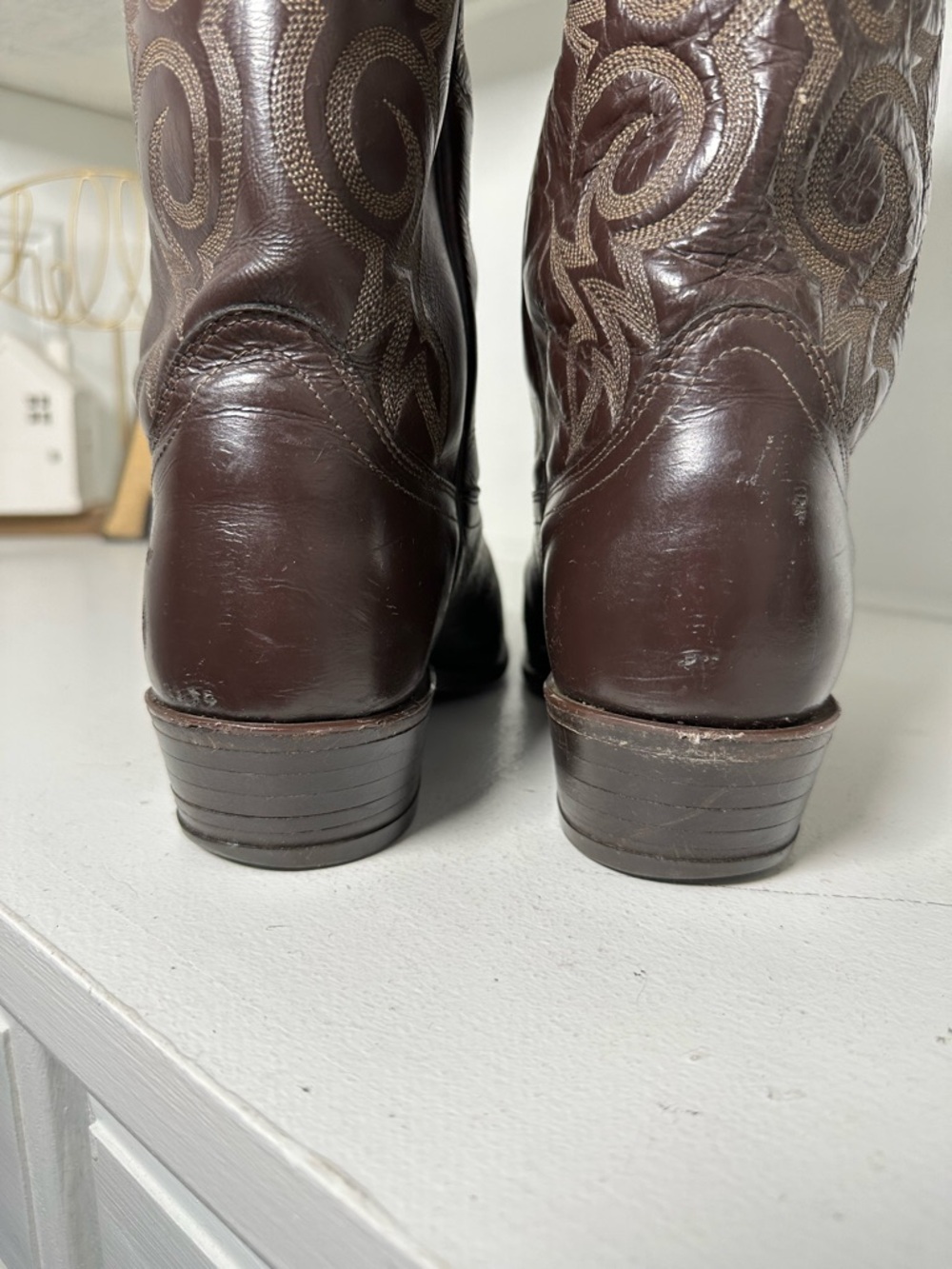 Vintage Dan Post Mens 10.5 Western Boots Brown Leather Cowboy Boots Classic USA - Picture 7 of 10